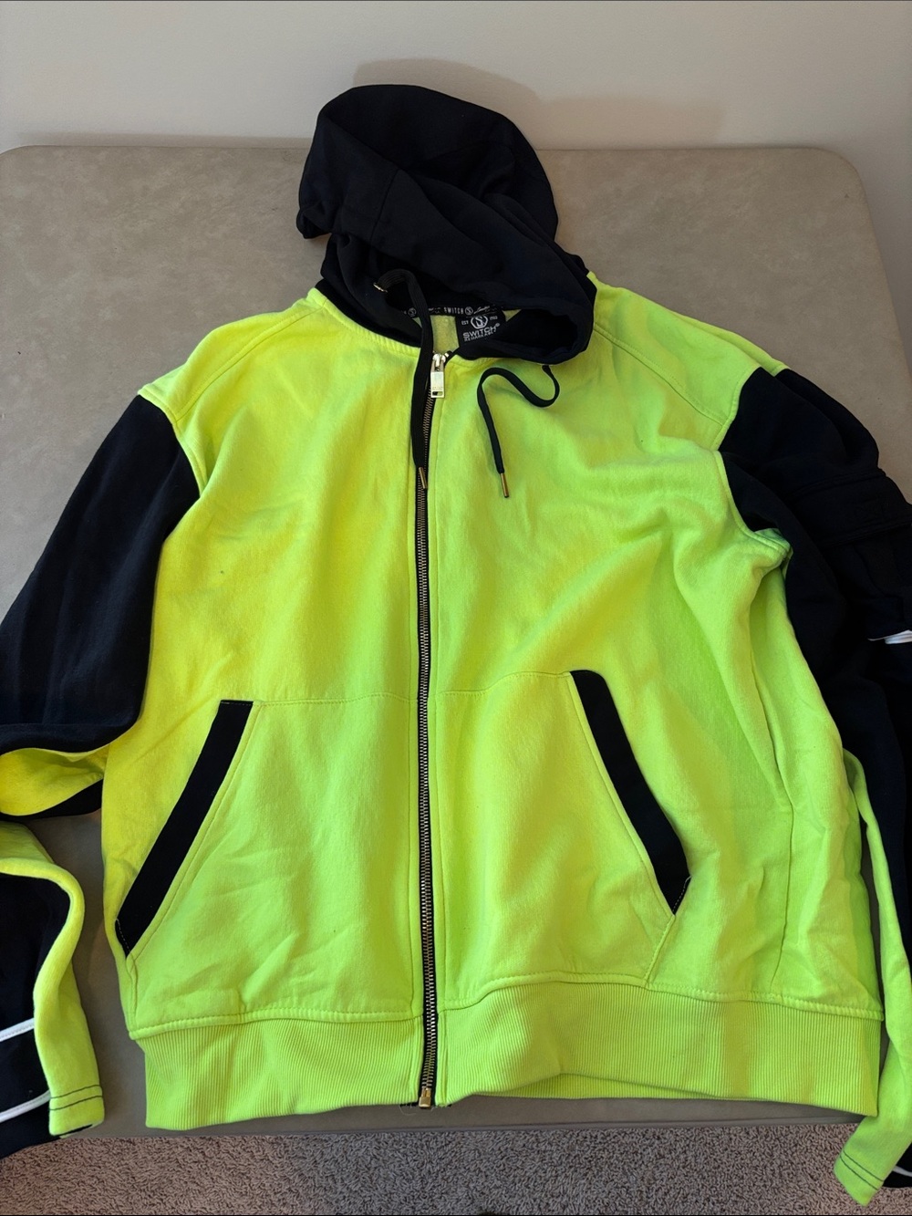High-Visibility Neon Green & Black Zip Hoodie Jacket